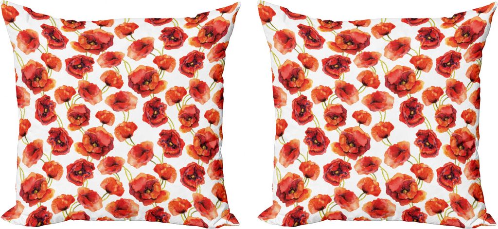 ABAKUHAUS Blume Kissenbezug Set (2Stück), Poppies Garden Floral, doppelseitiges Digitaldruckdekor mit Reißverschluss, 50 cm, Red Scarlet und Weiß