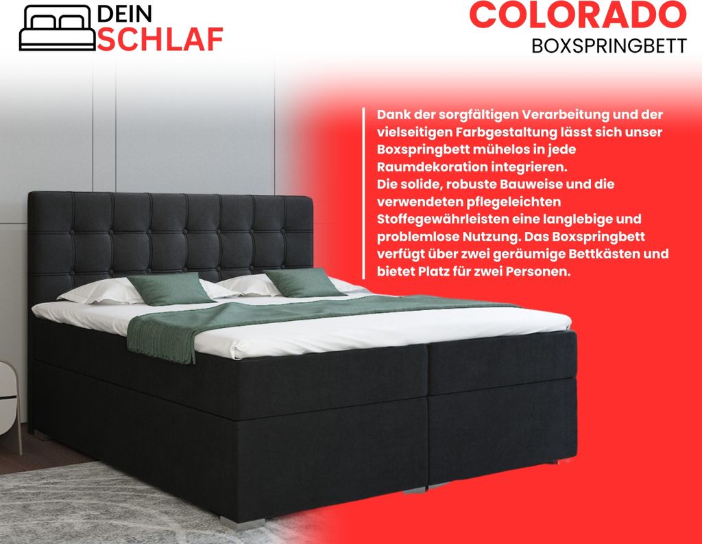 Boxspringbett COLORADO 180x200 cm Inari 100 Schwarz Produktbild 3