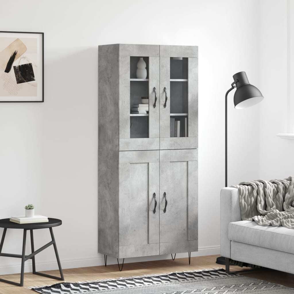 "Rabatt" Mehrzweckschrank/Vitrine/ Highboard - Modernes Design - Betongrau 69,5x34x180 cm Holzwerkstoff - Kommoden CC8635
