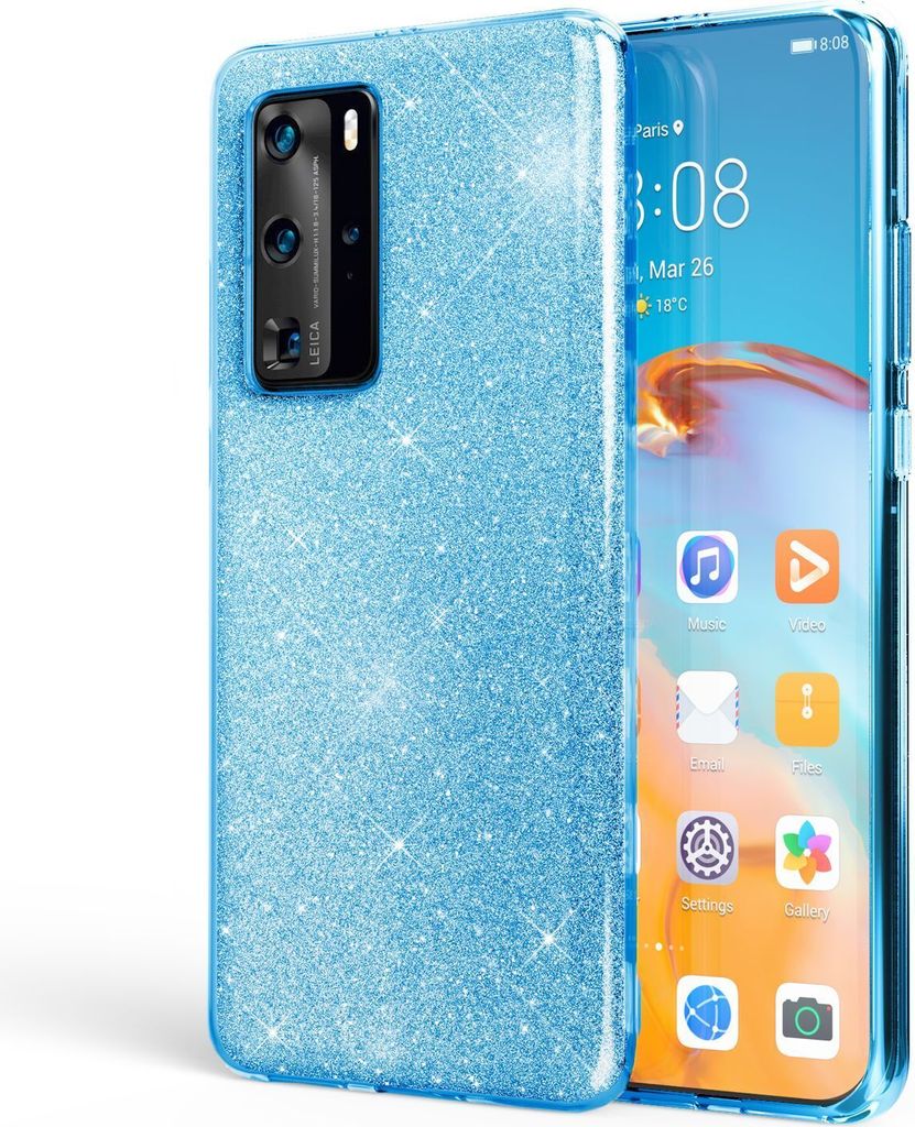 NALIA Glitzer Handyhülle für Huawei P40 Pro, Glitzer Handy Hülle Cover Schutz Tasche Türkis