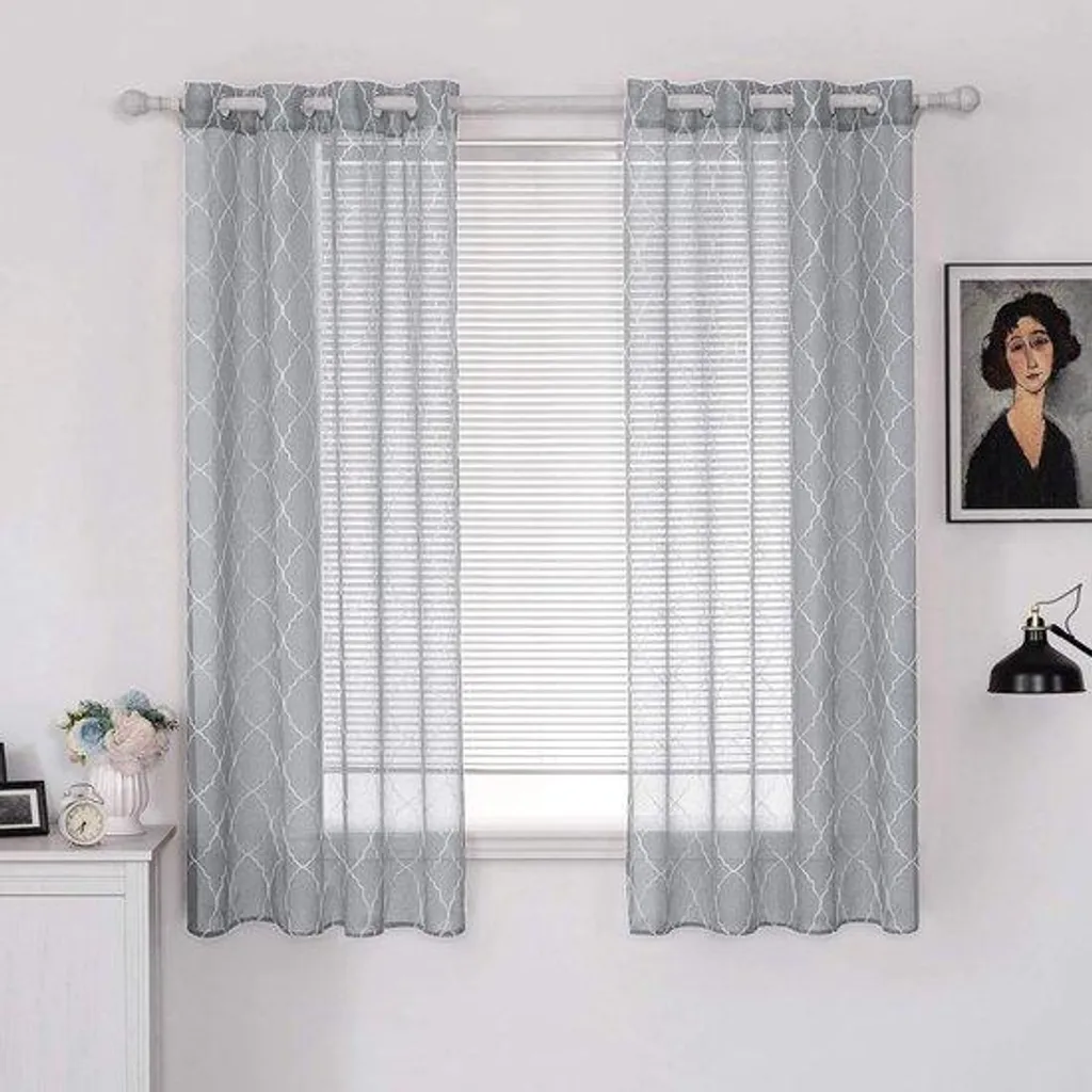 Rideau moderne gris brodé 140x145 cm - Intimité et style sans perçage