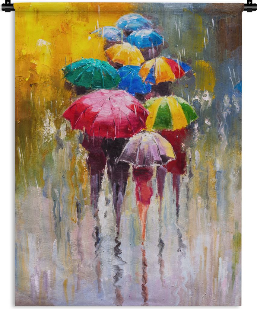 MuchoWow Wandteppich Wandbehang Gemälde - Regenschirm - Öl 120x160 cm Tapisserie Dekoration Wandtuch - Wohnzimmer - Moderne