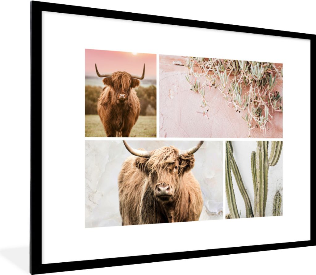 MuchoWow Gerahmtes Poster Schottischer Highlander - Tiere - Pastell 80x60 cm - Poster mit Schwarzem Bilderrahmen Wandposter Rahmen Foto Bilder - ...