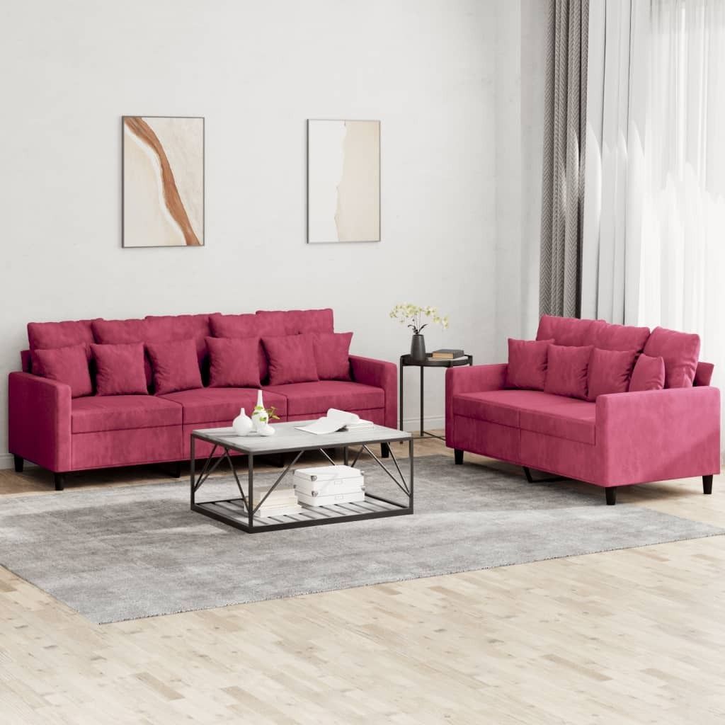 Maison Exclusive - 2-tlg. Sofagarnitur mit Kissen Weinrot Samt