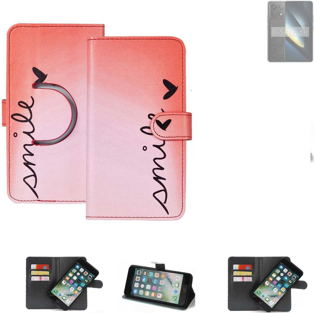K-S-Trade Schutzhülle Handyhülle kompatibel mit POCO F6 Pro Hülle cover bookstyle Etui ''smile'' rot Standfunktion Kameraschutz (1Stk)