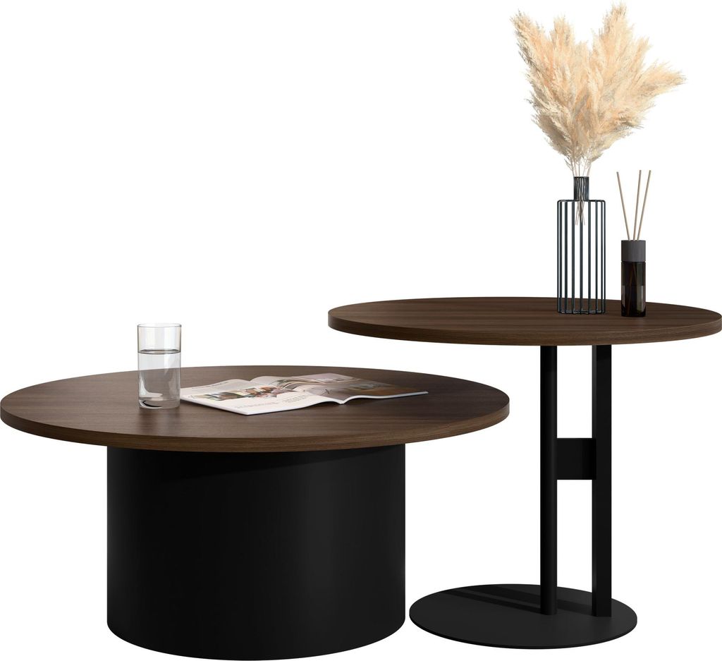 MIRJAN24 Couchtisch Monar, Wohnzimmer Kaffeetisch, Basis aus Stahl (Farbe: Schwarz / Nuss Franklin)