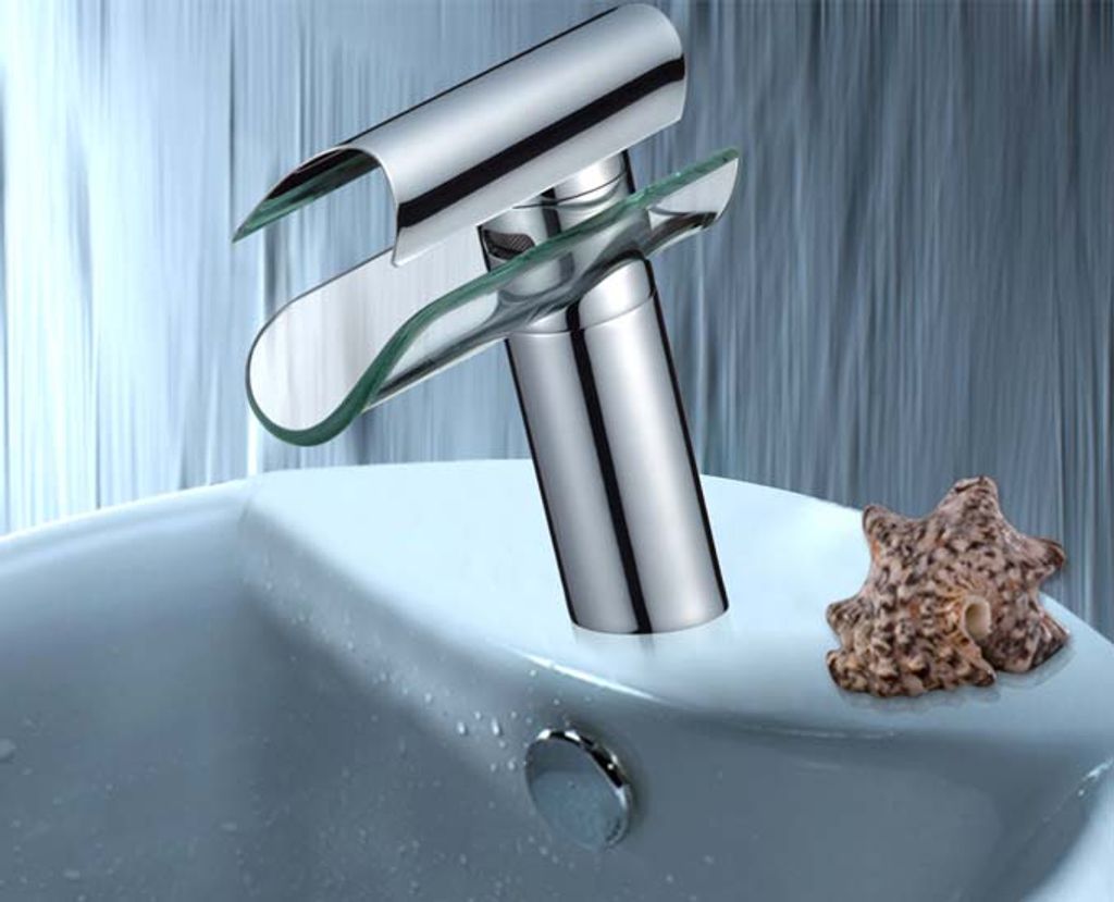 Glas Wasserfall Wasserhahn Waschtischarmatur Einhebelmischer Mischbatterie Bad 