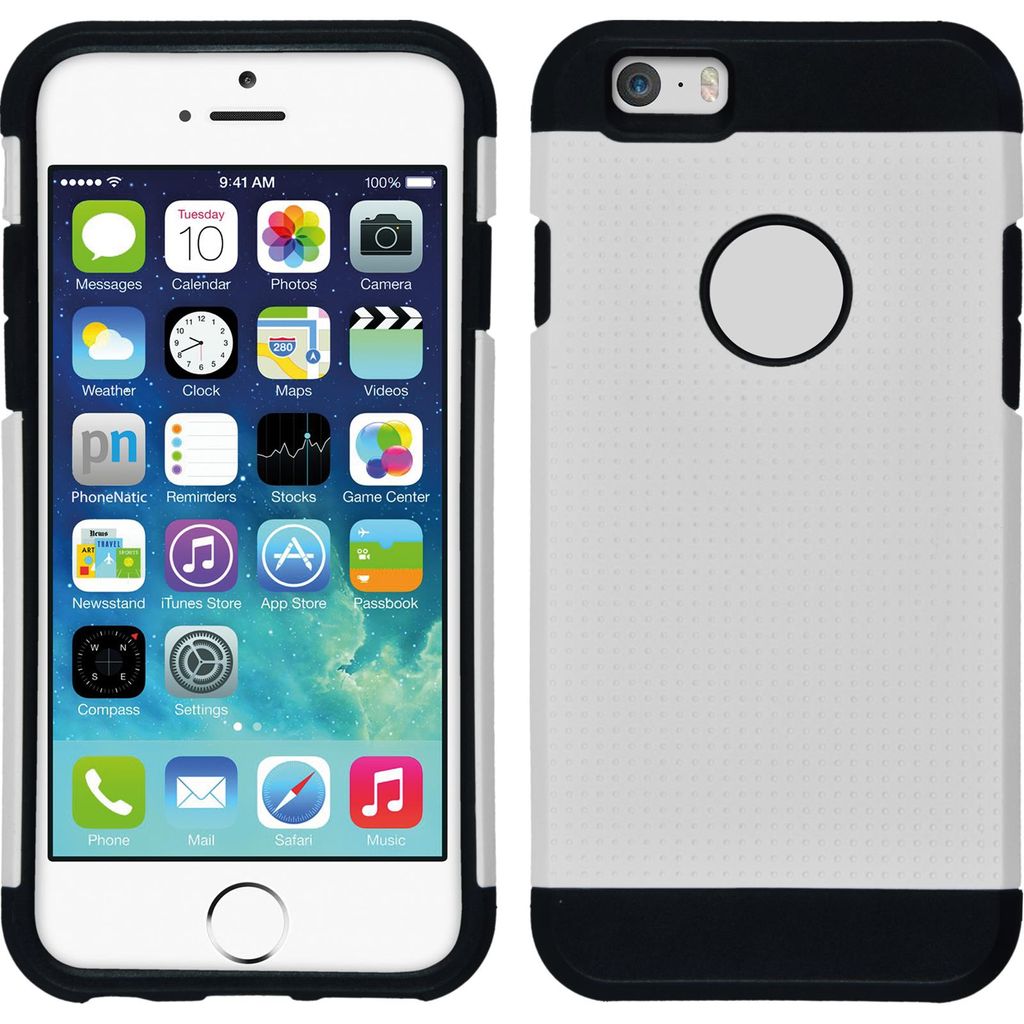 PhoneNatic Hybridhülle kompatibel mit Apple iPhone 6s / 6 - ShockProof Holes weiß Cover Schutzhülle + 2 Schutzfolien