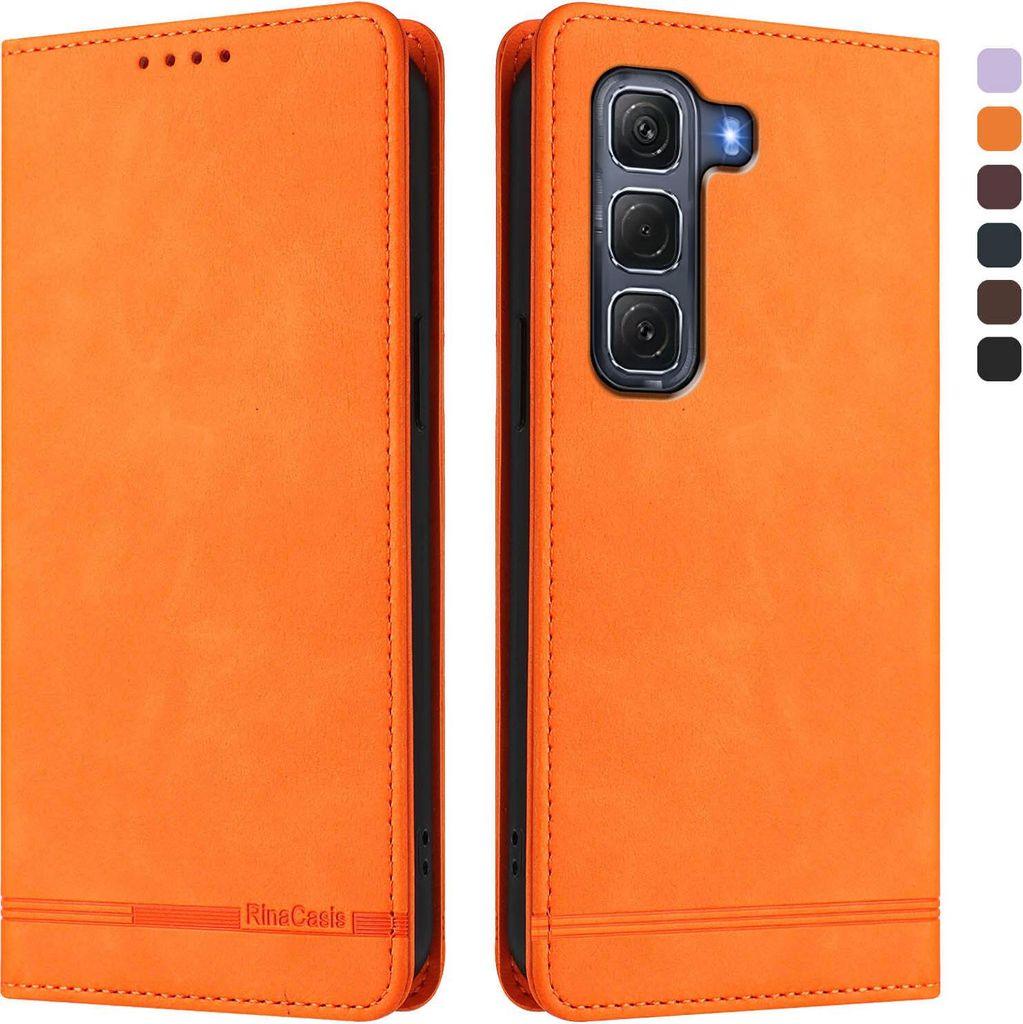 Hülle für Infinix Hot 60 Pro 4G, Retro Kunstleder Ständer Klapphülle mit Kartenfächer und Magnetische Orange