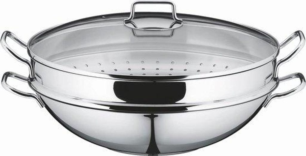36cm Wok-Set mit Glasdeckel, Tempurareineitung und Dampfeinsatz, induktionsgeeignet