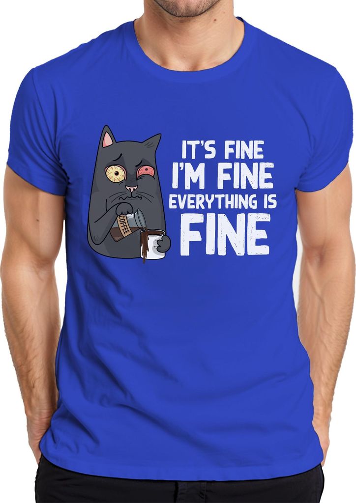 Lustige Katze Kaffee Spruch Im Fine Morgenmuffel Humor Stress Herren T-Shirt, Blau, L