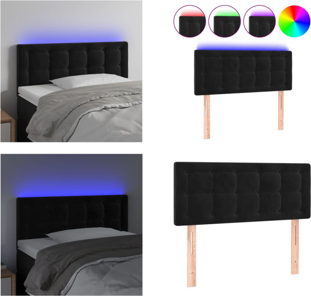 vidaXL LED Kopfteil Schwarz 80x5x78/88 cm Samt - LED Kopfteil - LED Kopfteile - Kopfteil - Bett-Kopfteil