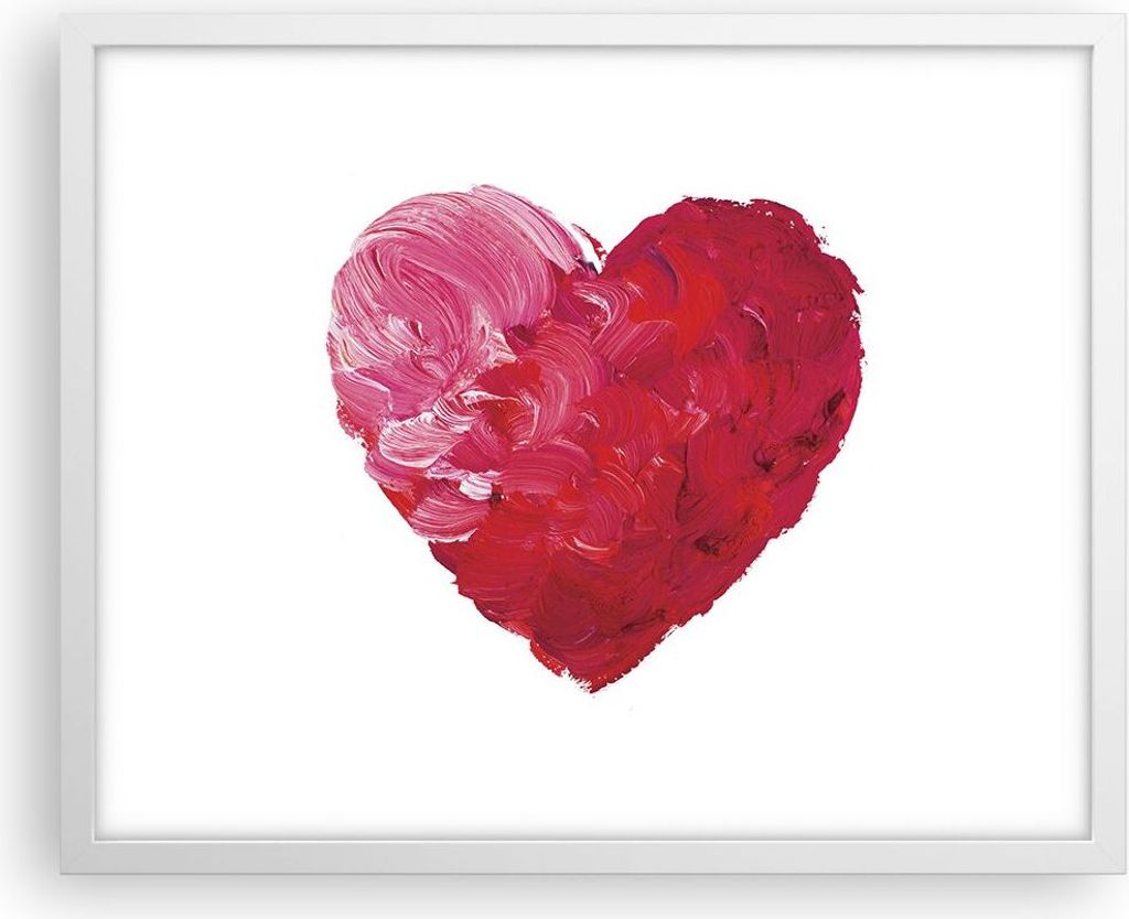 Gerahmtes Poster - Weißer Rahmen - Rot Herz Aquarell - 50x40 cm - Wand Bild - Wanddeko - Wandbilder - Kunstposter - Wandposter - Bilderrahmen - Bi...