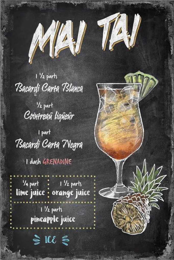 Metall Schild Mai Tai 20x30cm Wanddekoration Café Bar Retro