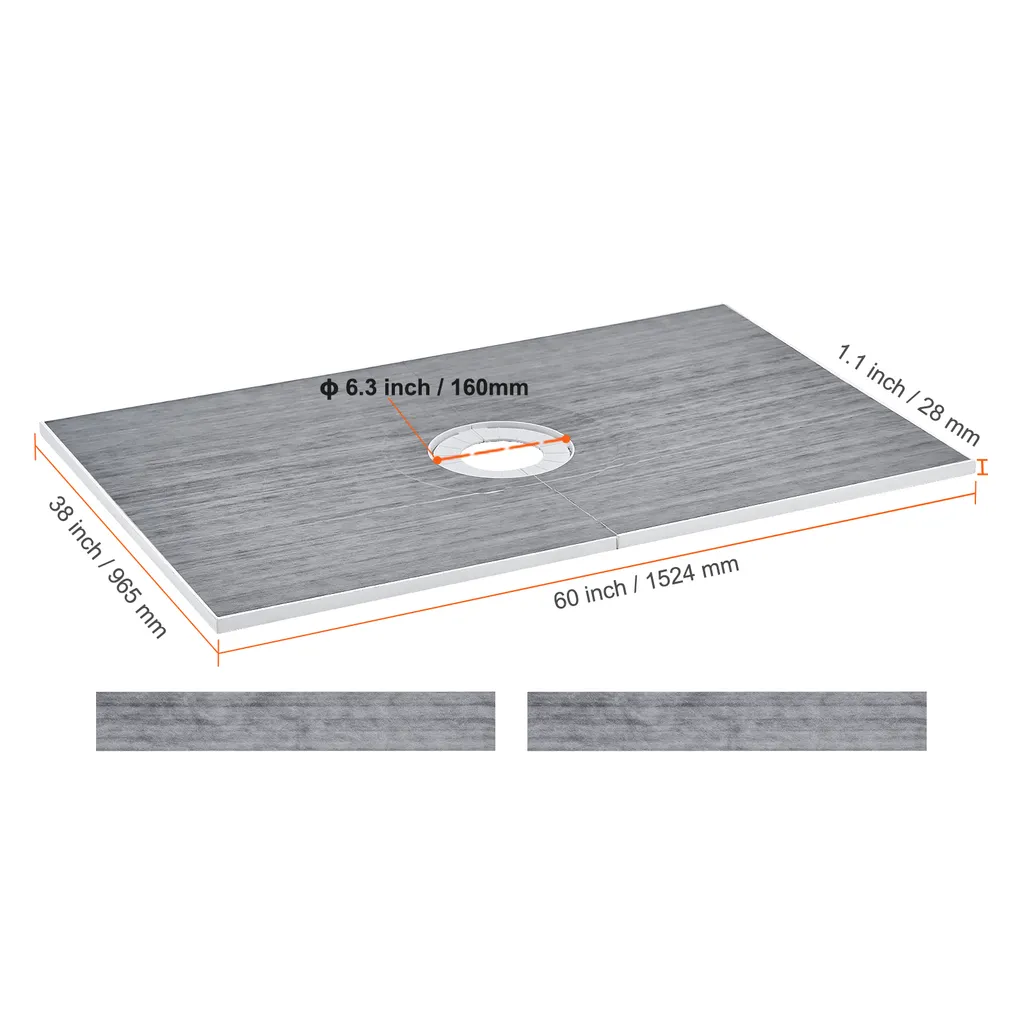 Set di piatti doccia VEVOR, 1524 x 965 x 28 mm, set di piatti doccia grandi con scarico centrale, set di montaggio doccia leggero in EPS con 2 panni impermeabili, barre di inclinazione del piatto doccia adatte al bagno - 8