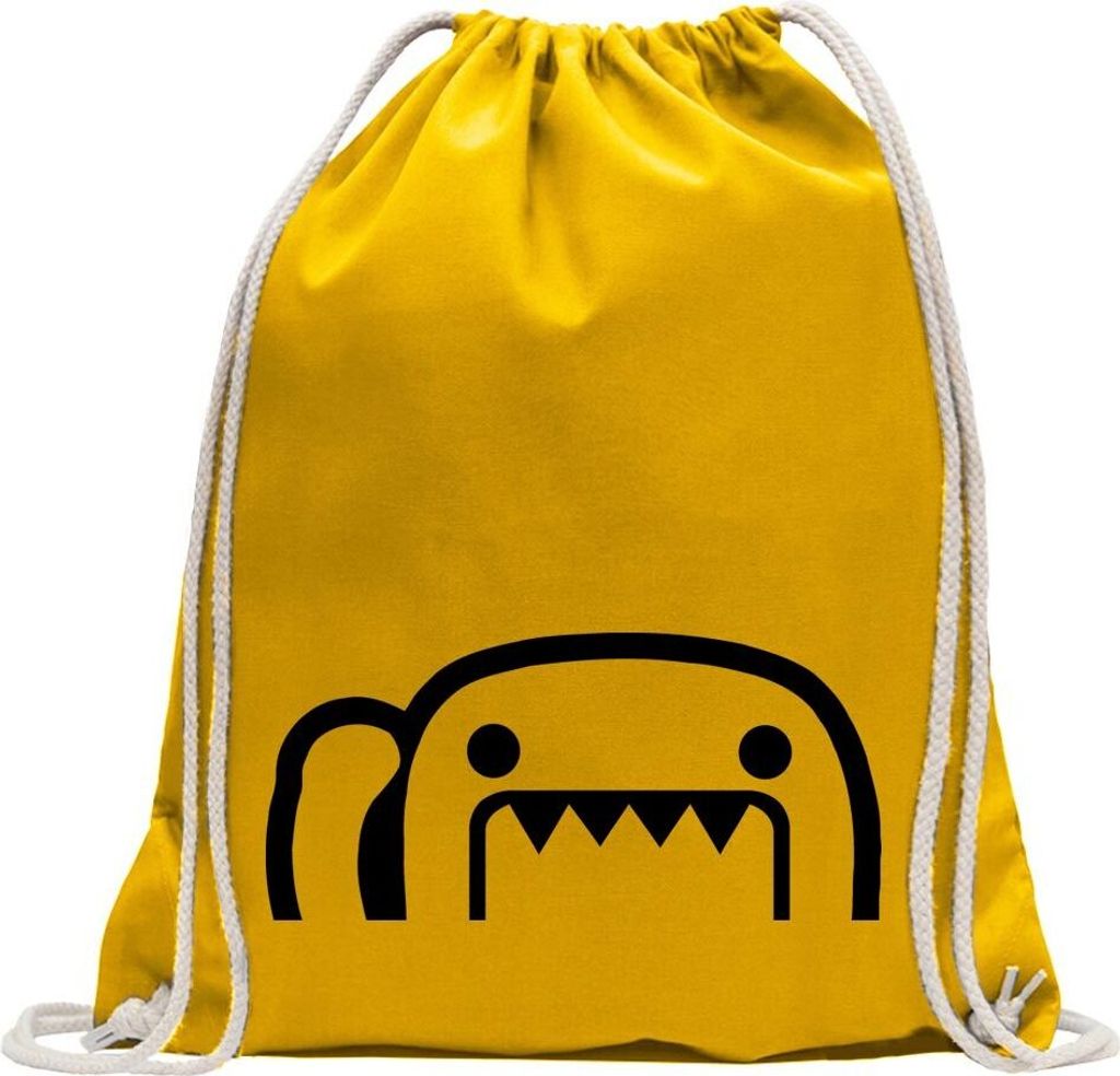 Kiwistar - Turnbeutel - gelb - Halber Domo Kun - Fun Rucksack Sport Beutel Gymsack Baumwolle mit Ziehgurt