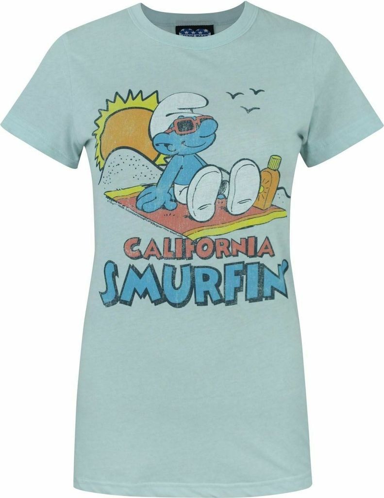 Junk Food - "California Smurfin ́" T-Shirt für Damen NS5853 (L) (Hellblau)