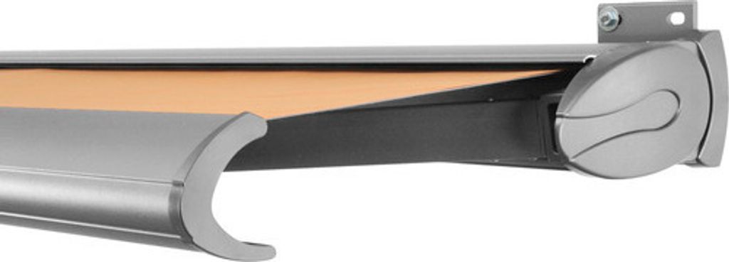 SOLUNA Kassettenmarkise Exclusiv 2,5x2 Stoff Dessin 0034 Gestell Silber E6EV1 eloxiert Antrieb rechts inkl. Motor und Wa