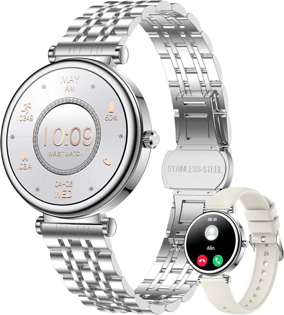 Elegante Smartwatch Damen mit Telefonfunktion 2026 Silber Produktbild 