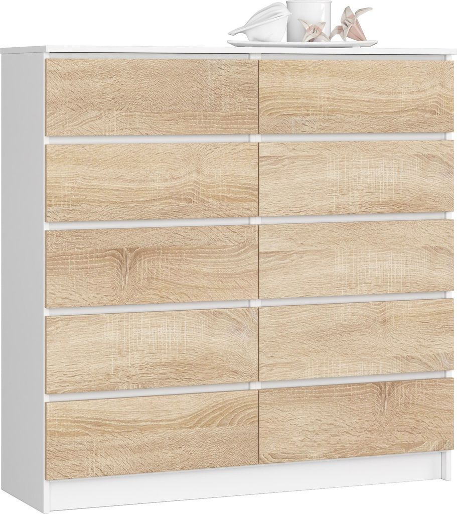 Komoda AKORD K120 Biała 120 cm 10 szuflad kolor Dąb Sonoma Zdjęcie produktu 