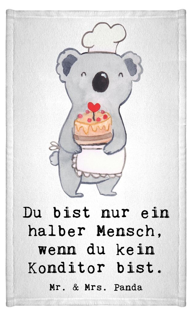 Mr. & Mrs. Panda Handtuch Konditor Herz - Weiß - Geschenk, Lustig, Bäcker, Gästehandtuch 30x50, Spruch, Baumwollhandtuch, Frotteehandtuch, gäst...