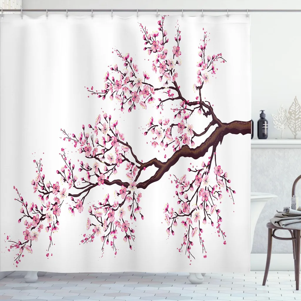 Tenda Doccia Giapponese Sakura 175x220 - Design Fiori Ciliegio Elegante