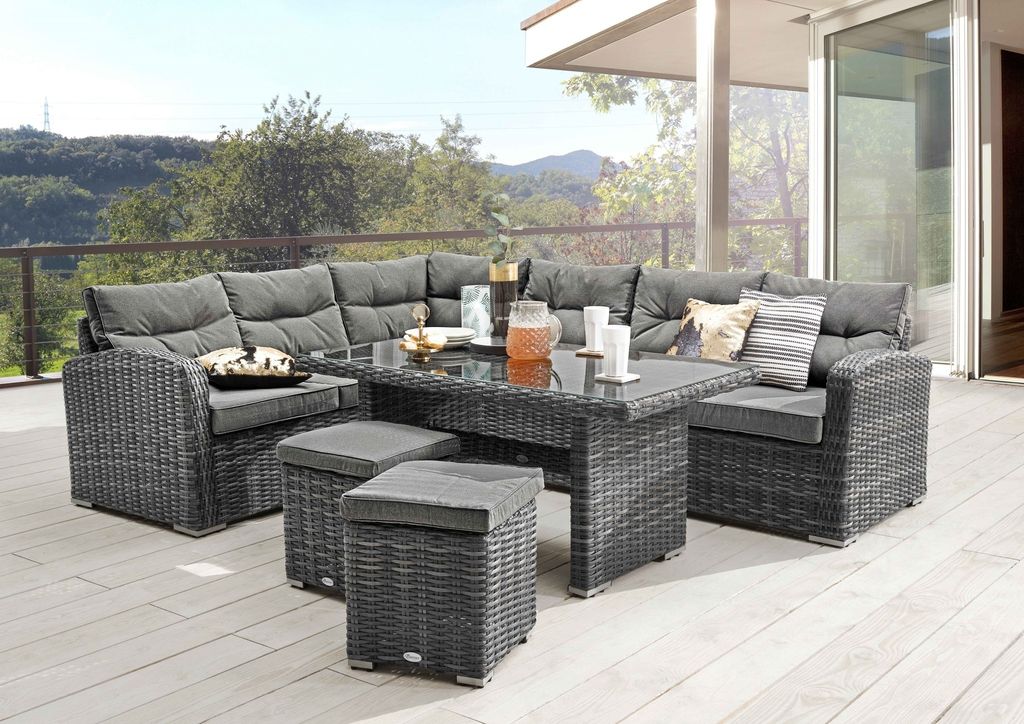 Destiny Eckgruppe SANTA PONSA mit Tisch 140x80x66 cm, grau meliert
