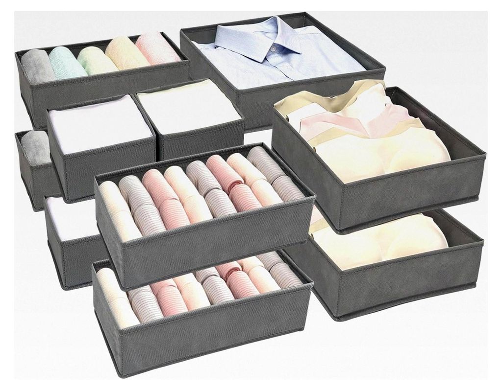 Schubladenorganizer, faltbarer Organizer für Kommode und Schrank, stabiles Ordnungssystem für Kleidung, Unterwäsche, BHs, Socken, T-Shirts, grau...