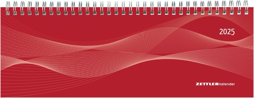 Tisch-Querkalender Profi rot 2025 - Büro-Planer 29,7x10,5 cm - Tisch-Kalender - 1 Woche 2 Seiten - Ringbindung - Zettler