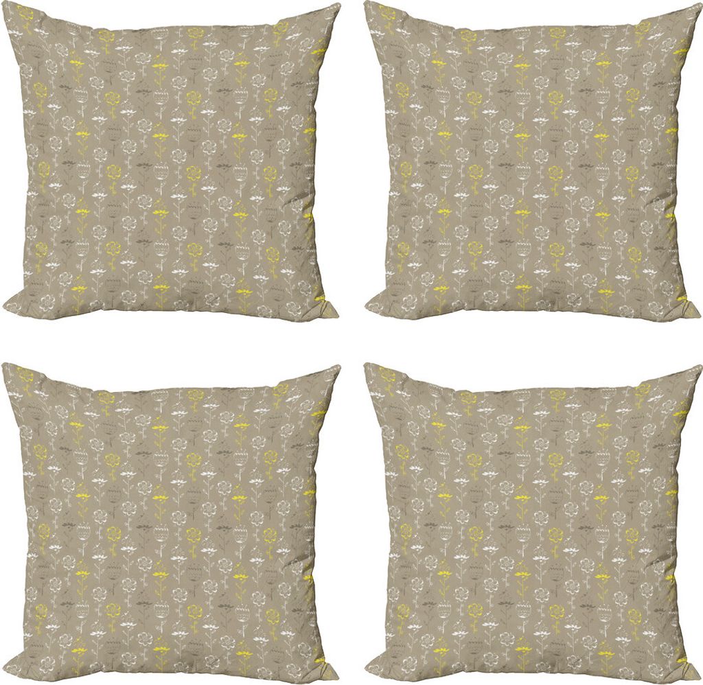 ABAKUHAUS Grau und Gelb Kissenbezug Set (4 Stück), Blumen Schmetterling, Moderner Doppelseitiger Digitaldruck, 50 cm x 50 cm, Cocoa Black and White