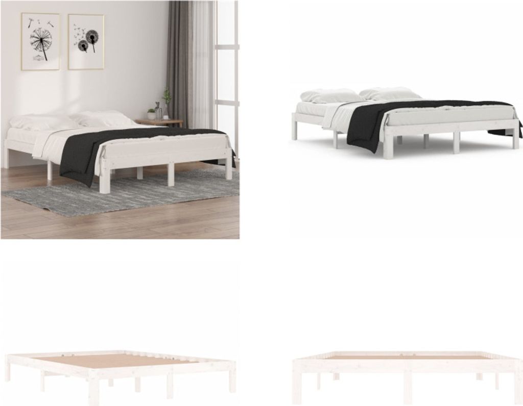 vidaXL Massivholzbett Weiß 150x200 cm - Bettrahmen - Bettgestell - Bett - Holzbett