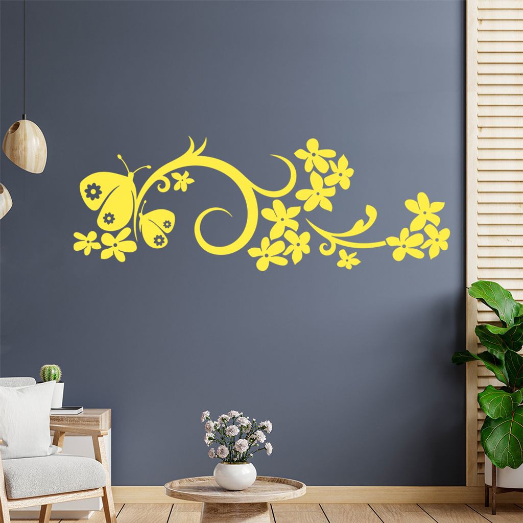 Schmetterling Blüten Ranke Wandtattoo in 6 Größen - Wandaufkleber Wall Sticker - Dekoration, Küche, Wohnzimmer, Schlafzimmer, Badezimmer