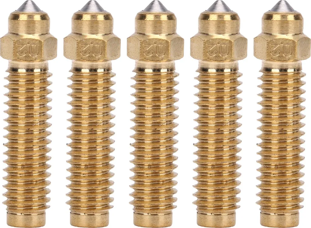 Set di 5 ugelli bimetallici, compatibili con stampante 3D Elegoo Centauri Carbon, ottone, acciaio temprato, 0,2 mm, portata elevata, velocità