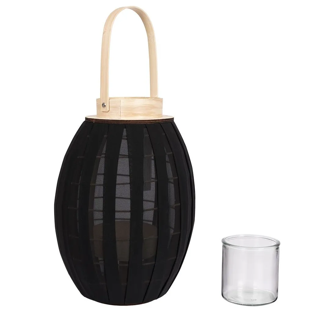 Lanterne de jardin noire avec insert en verre décoratif - 34x22 cm