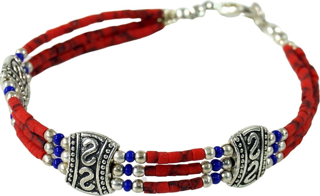 Tibetschmuck Perlenarmband, Ethnoarmband, Buddhistischer Schmuck, Yoga Schmuck - Modell 6, Rot, Glasperlen, Armreifen & Armbänder Modeschmuck