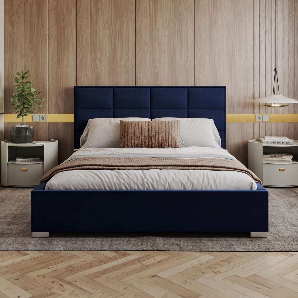 FDM Bett APOLLO Paris 120x200 cm Polsterbett mit Lattenrost aus Metall Bettkasten Stauraumbett Samt deep blue