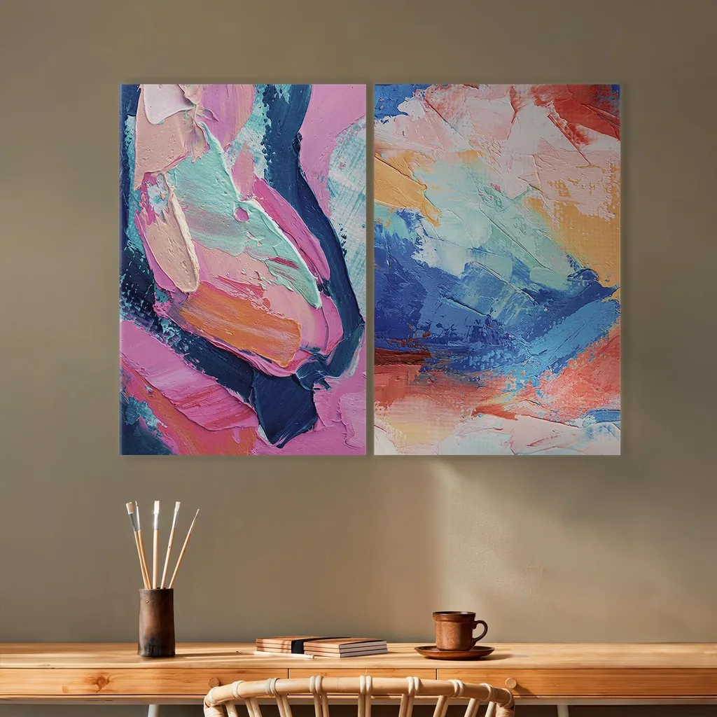 murando - Set di quadri acustici effetto pennellata 40x30cm 2 pezzi ciascuno 20x30cm Collage 2er Multipart Paintings Art Print Wall Picture Pannelli acustici fonoassorbenti - Immagine colorata a-B-10137-b-a - 8