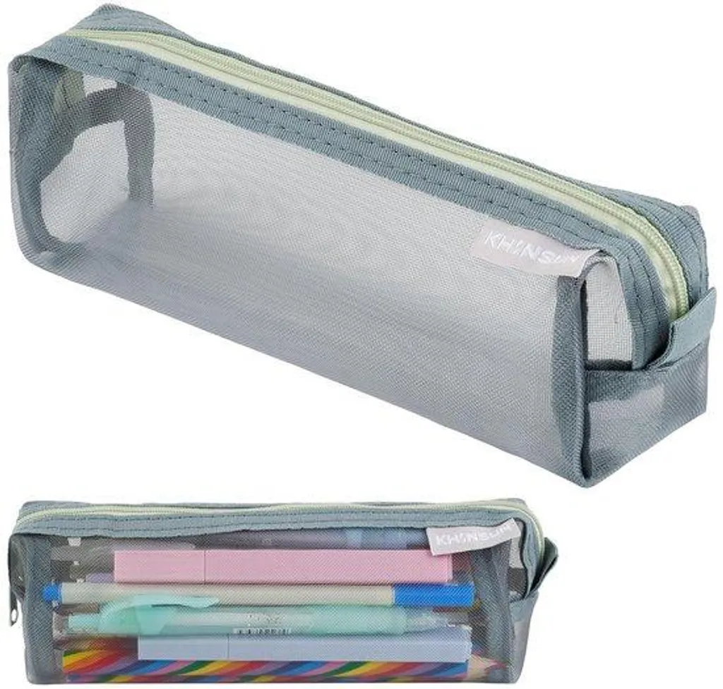Petite trousse en nylon gris pour école et bureau avec zip résistant