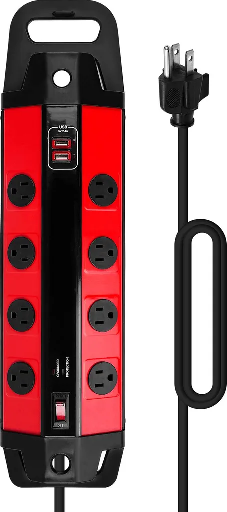 Multiprise Atelier 8 Prises 2 USB avec Rallonge et Protection 15A 1875W
