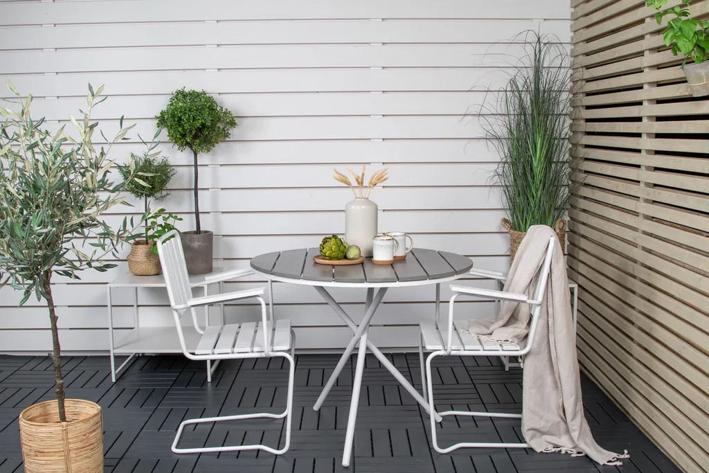 Table basse Parma finition gris-blanc Ø90cm plateau robuste et élégant