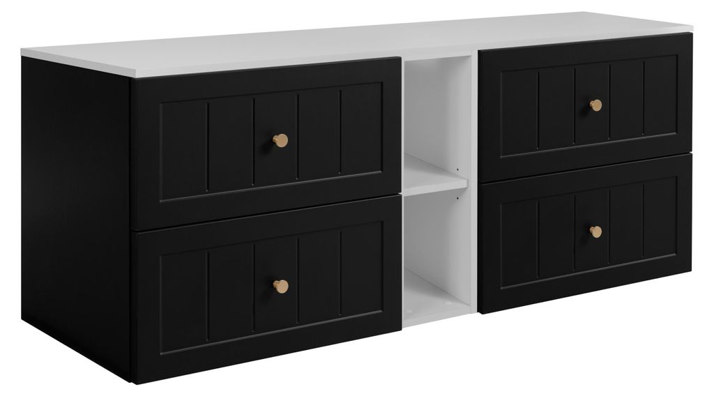 Badezimmer-Unterschrank-Set, Schwarz / Weiß, 180 (2 x 80 + 20) x 46 x 58 cm, 3 Grifffarben im Lieferumfang enthalten