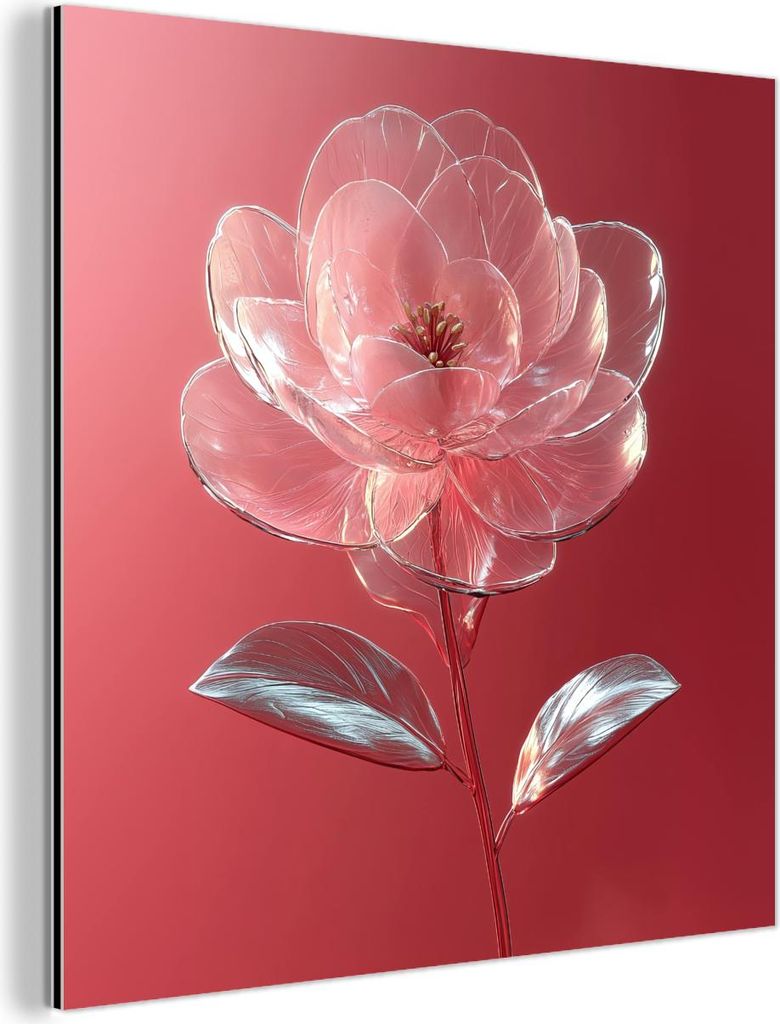 MuchoWow Wanddekoration Metall Metallbild Wandkunst 20x20 cm Verziert - Blume - Rosa - Gläser MuchoWow Aluminium Gemälde - Alu Dibond Bilder