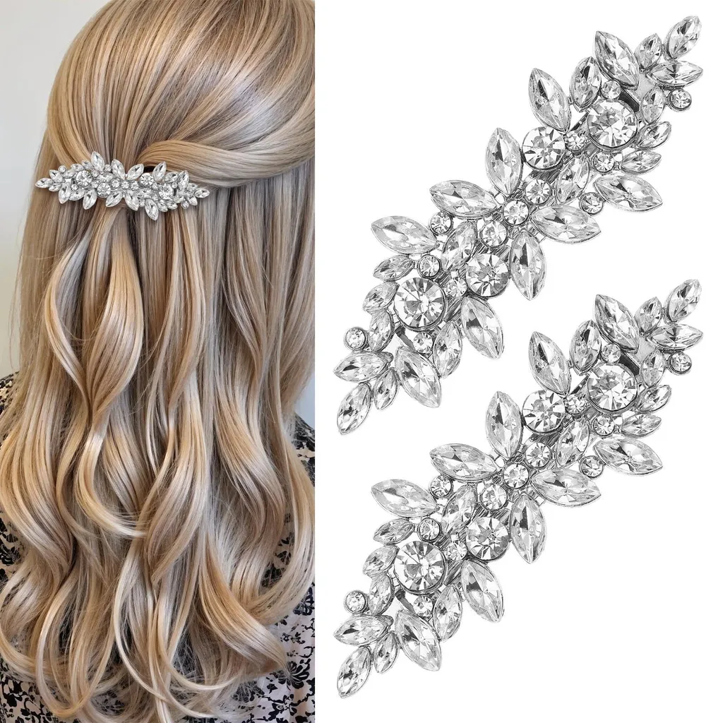 Accessoires de coiffure de mariage : 2 barrettes argentées et strass