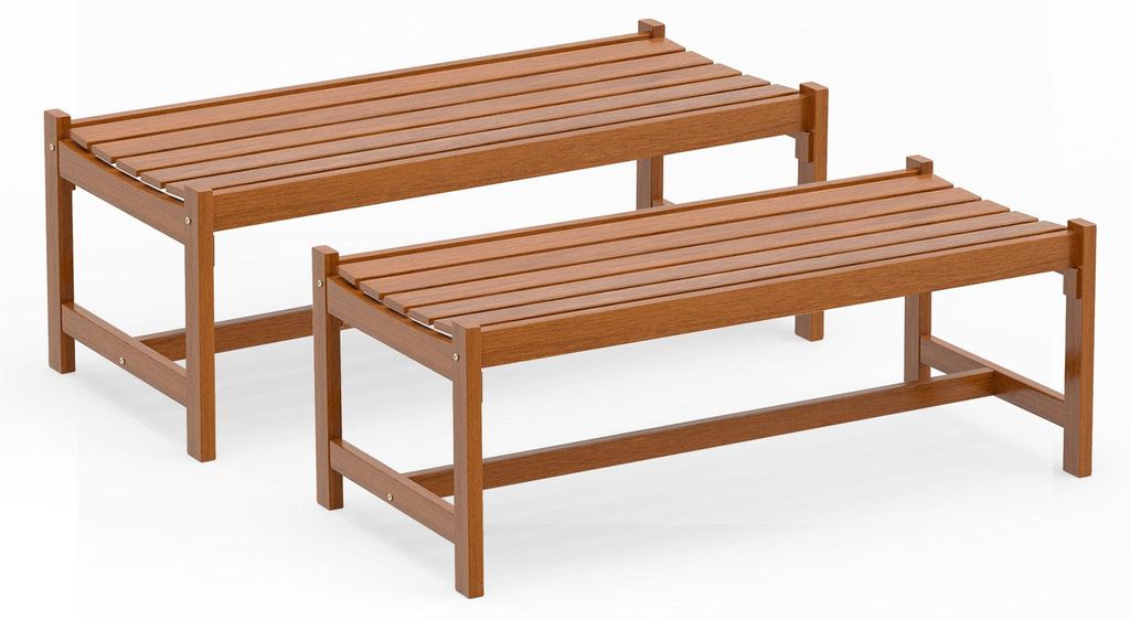 COSTWAY Gartenbank Holz Wetterfest 2er Set, Sitzbank, 2-Sitzer Holzbank, Balkonbank aus holz, Blumenbank für Garten, Balkon, 112x51x41,5 cm, Natur