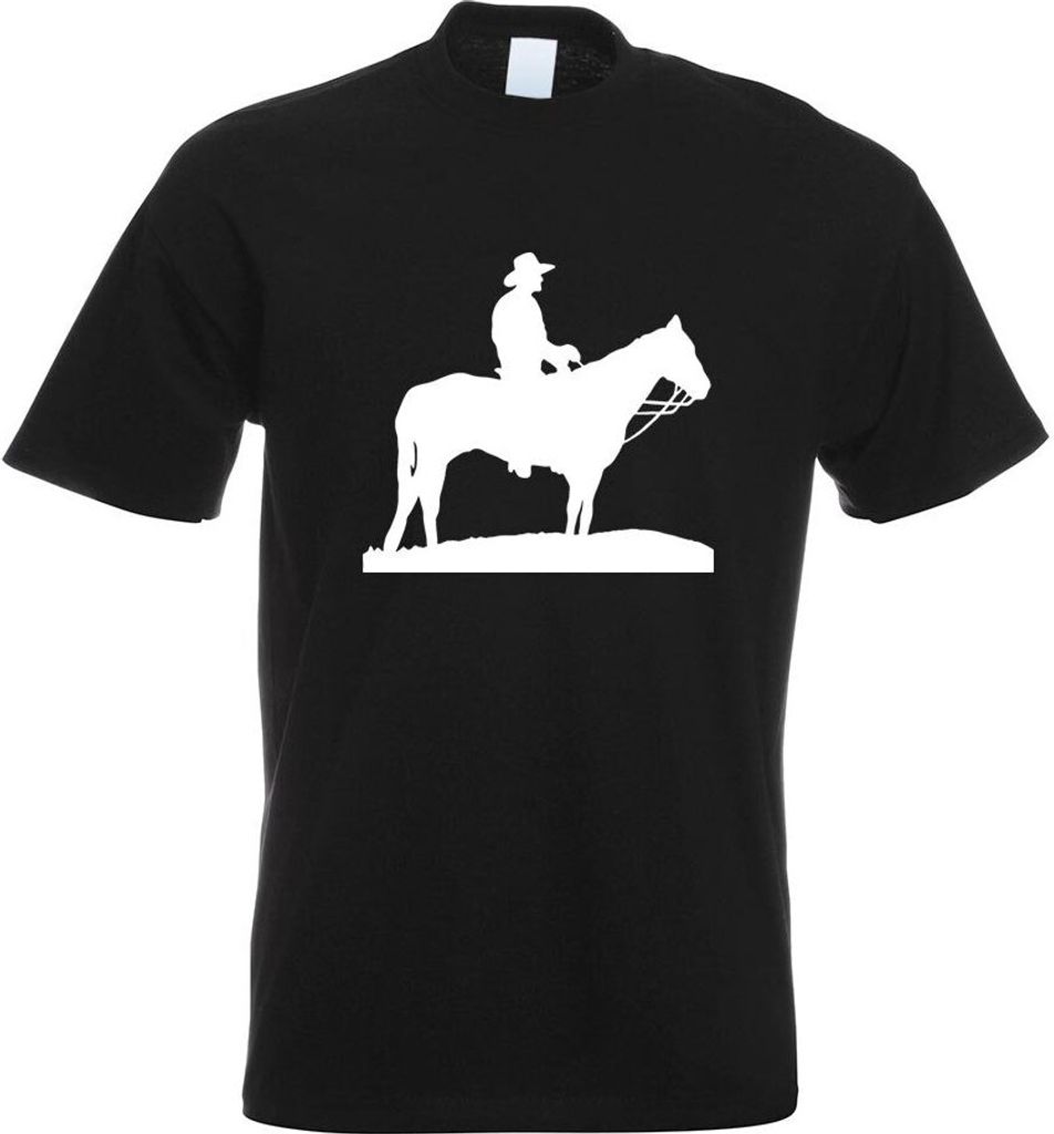 Kiwistar - T-Shirt - schwarz - Cowboy mit Pferd Steppe Motiv Bedruckt Funshirt Design Print - mit Motiv Bedruckt - Funshirt Design - Sport - Freize...