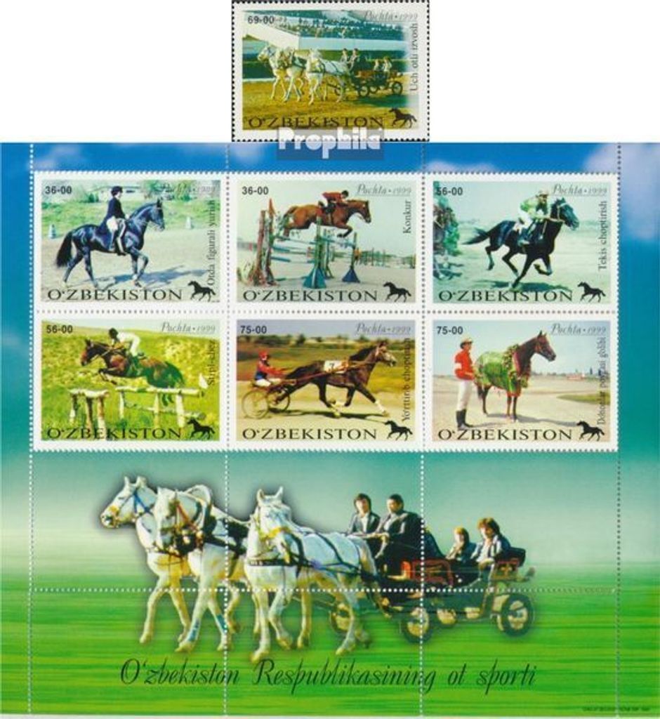 Briefmarken Usbekistan 2000 Mi 247,248-253Klb Kleinbogen (kompl.Ausg.) postfrisch Pferdesport