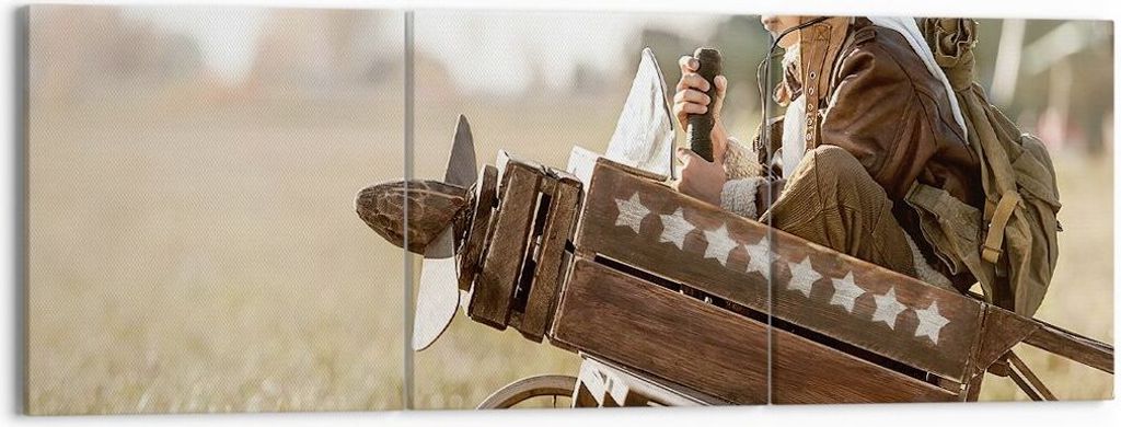 Bild auf Leinwand - Leinwandbild - 3 Teile - Kindheit Flugzeug Spielzeug - 150x50cm - Wand Bild - Wanddeko - Wandbilder - Leinwanddruck - Bilder - ...