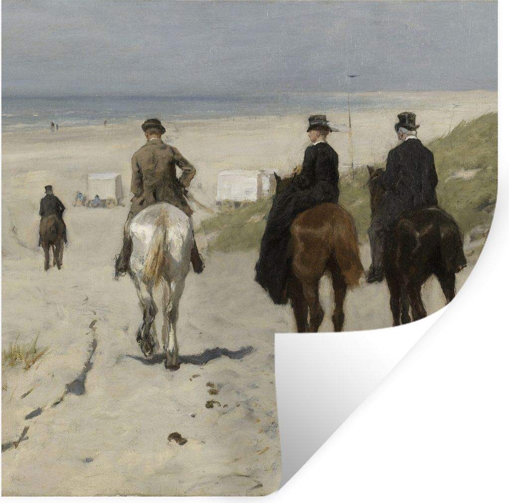 MuchoWow Wandtattoo Wandsticker Wandaufkleber Morgendliche Fahrt am Strand entlang - Gemälde von Anton Mauve 100x100 cm Selbstklebend und Reposi...