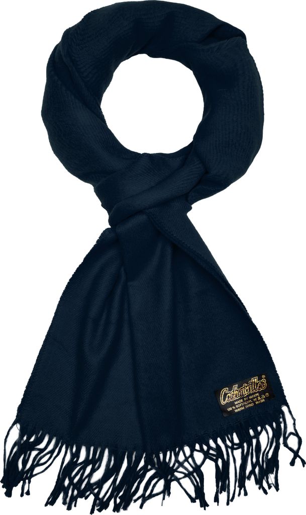 BRUBAKER Cashmirillo Schal - ca. 30 x 180 cm Lang, Warm und Kuschelig - Winter Kuschelschal - Stola Tuch mit Fransen für Damen und Herren, Dunkelblau