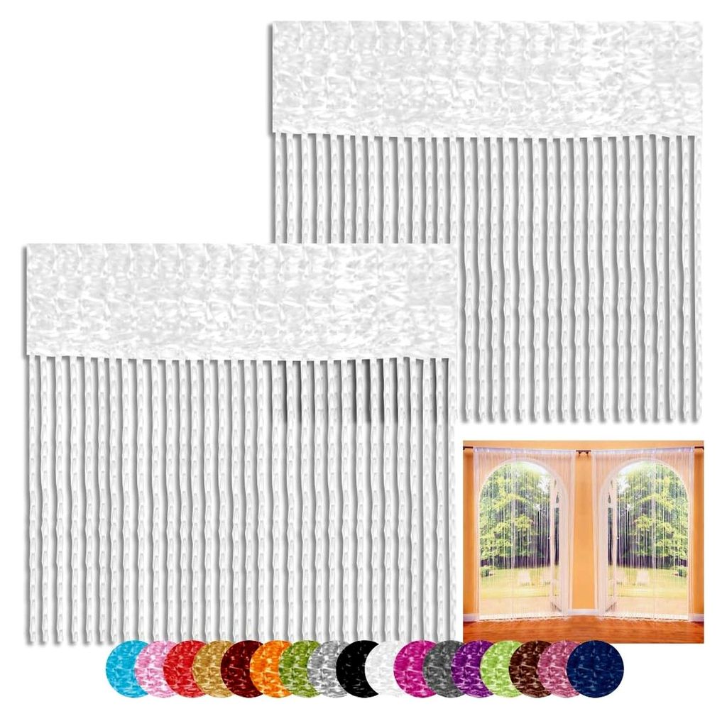 Fadenvorhang 2er Set Gardine Raumteiler, Auswahl: 90x240 cm weiß - schneeweiß